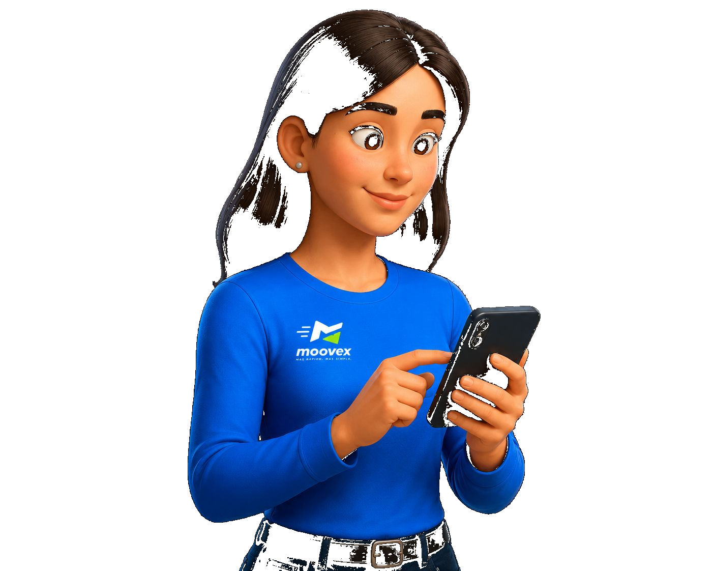Repartidora de Moovex revisando una entrega en su teléfono